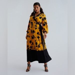 Floral Wrap Maxi Dress in Yellow and Black